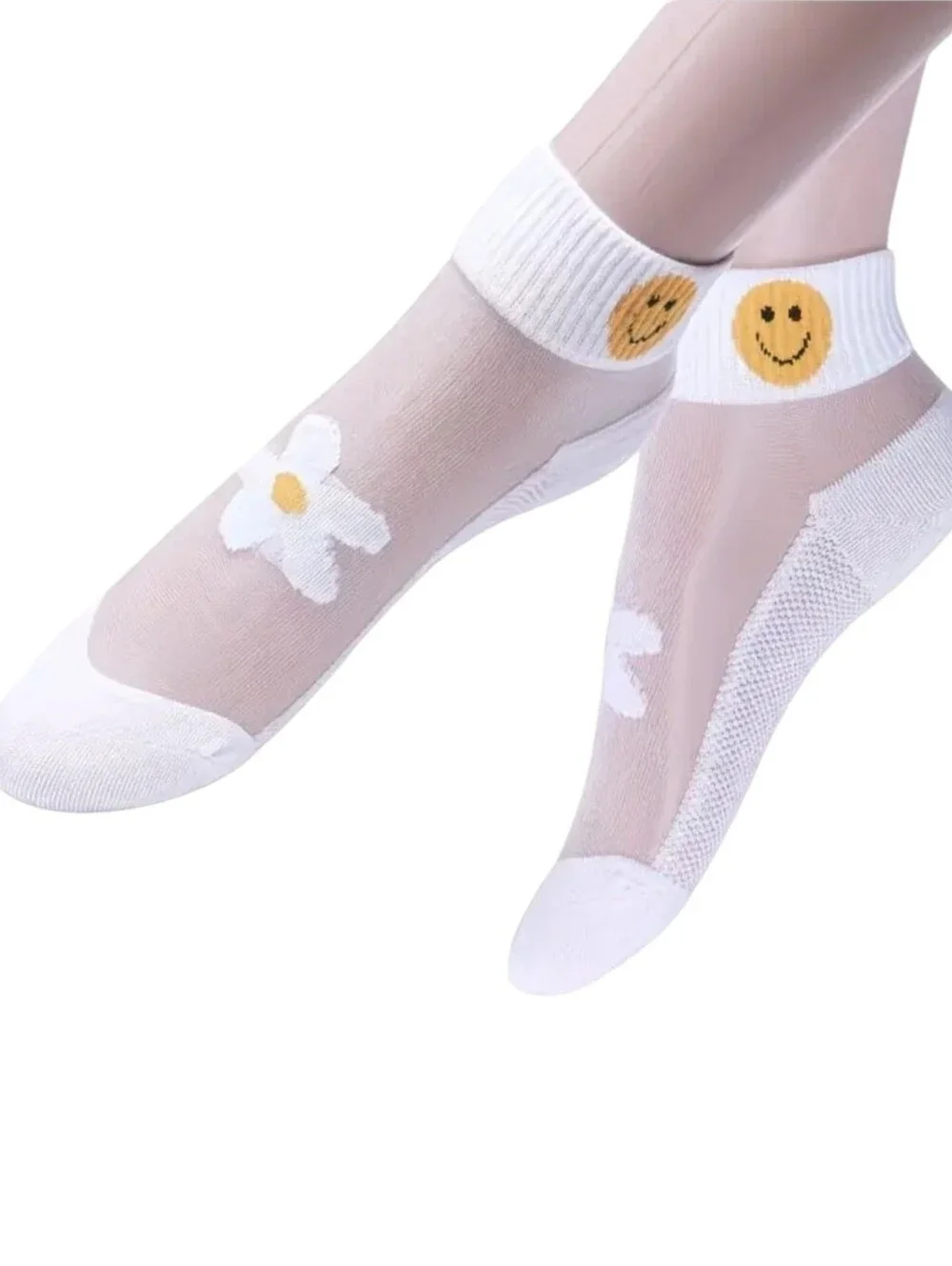 5 Pairs Floral Print Short Socks, Breathable & Lightweight Transparent Socks